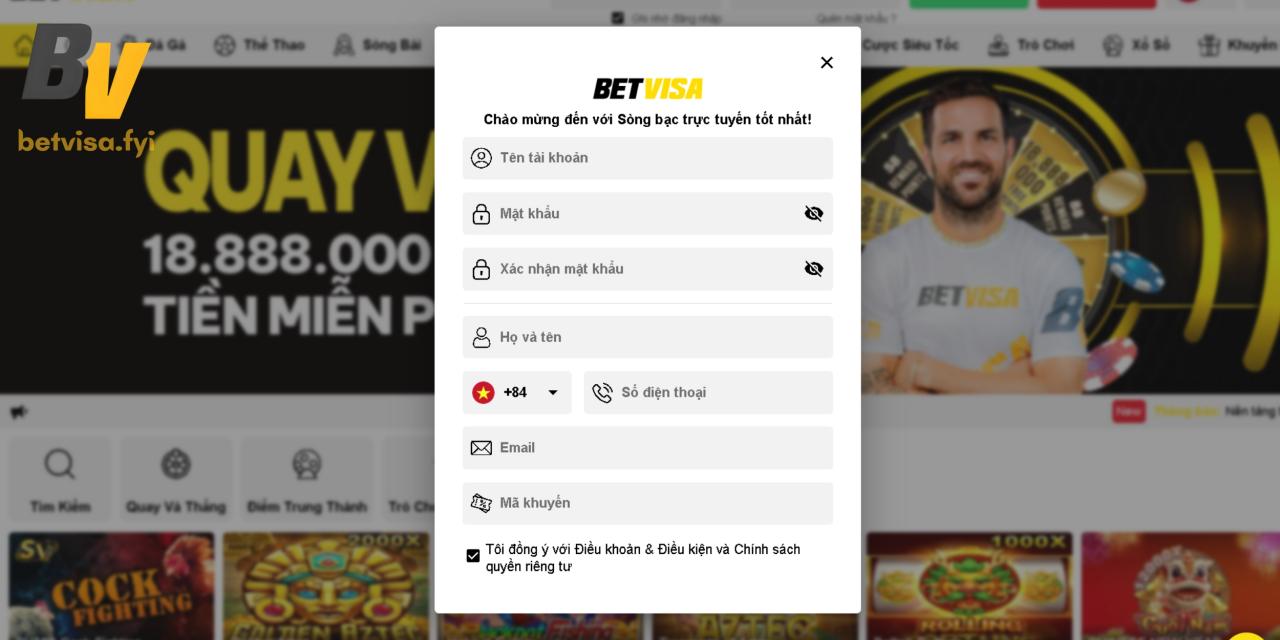 Hướng dẫn nhanh cách thực hiện đăng ký tài khoản mới tại Betvisa