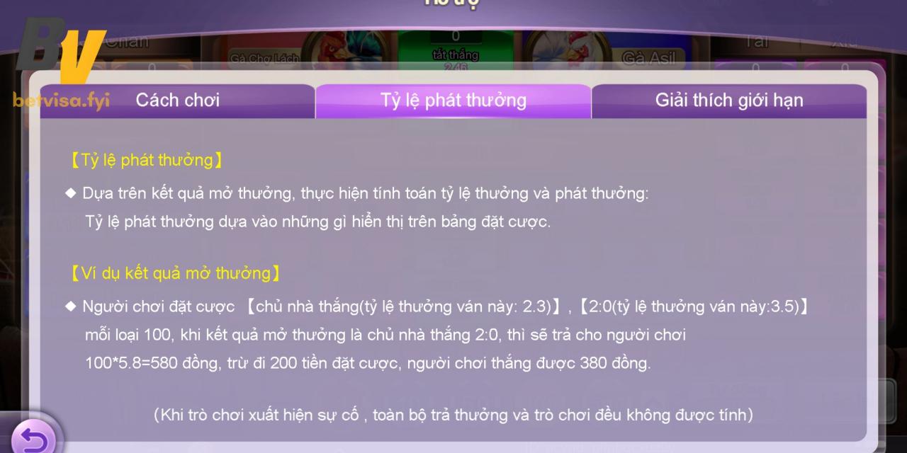 Quy định tỷ lệ trả thưởng trong trò chơi